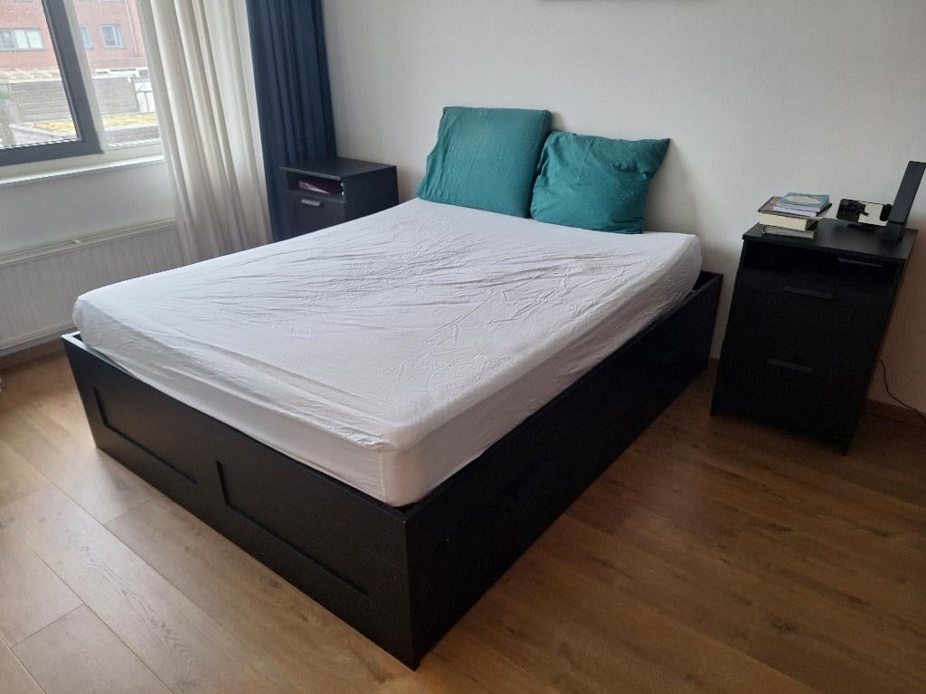 Tweepersoonsbed, Huis en Inrichting, Ophalen, Gebruikt, Zwart, Tweepersoons