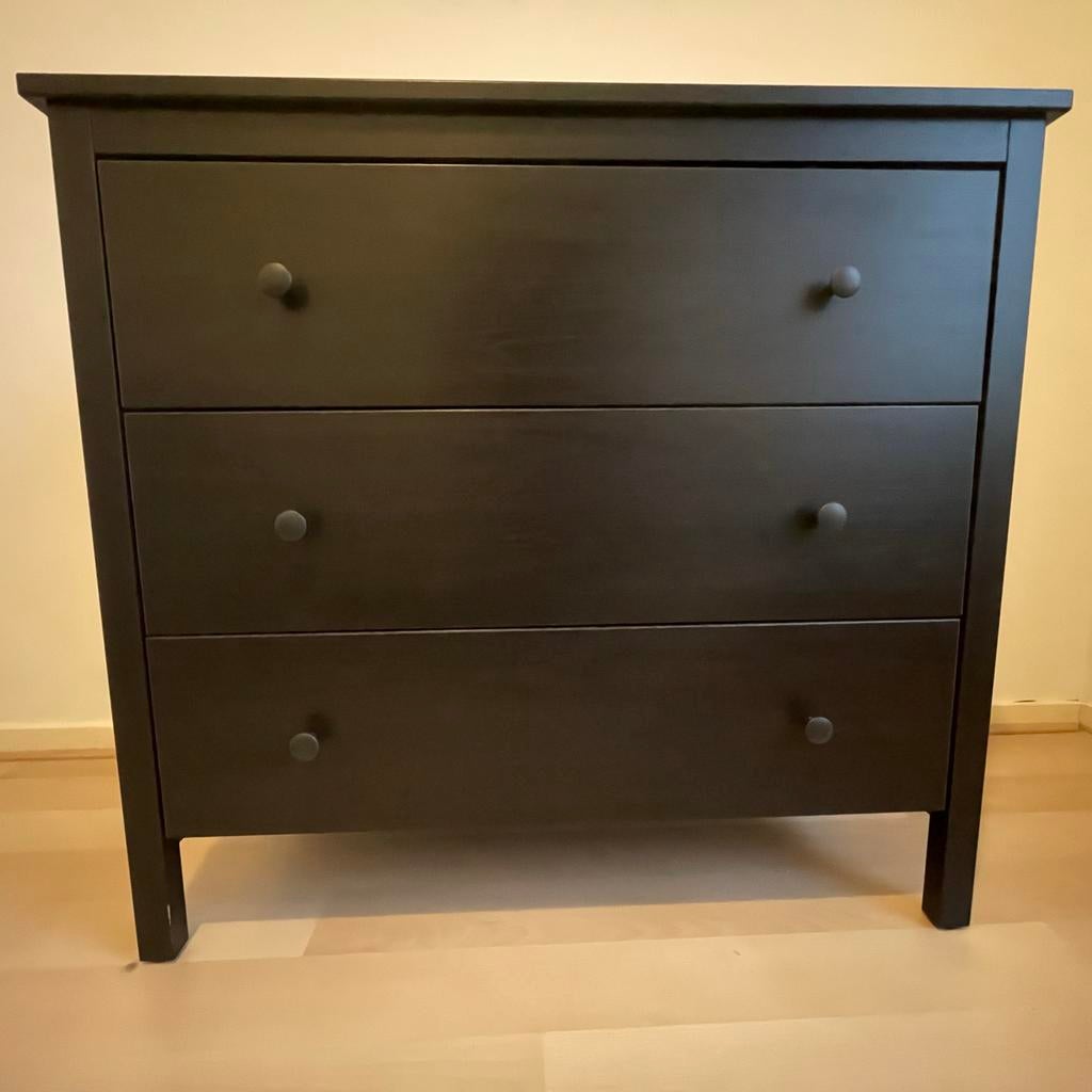 Ikea Hemnes Ladekast Zwart/Bruin 108x96cm, Ophalen, Gebruikt, 100 tot 150 cm, 3 of 4 laden