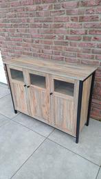 Industriële Dressoir Keukenkast 3 deuren met glas 100x35x76, Met deur(en), 100 tot 150 cm, Glas, Nieuw