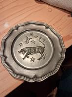 Tinnen schaal stier, Ophalen of Verzenden