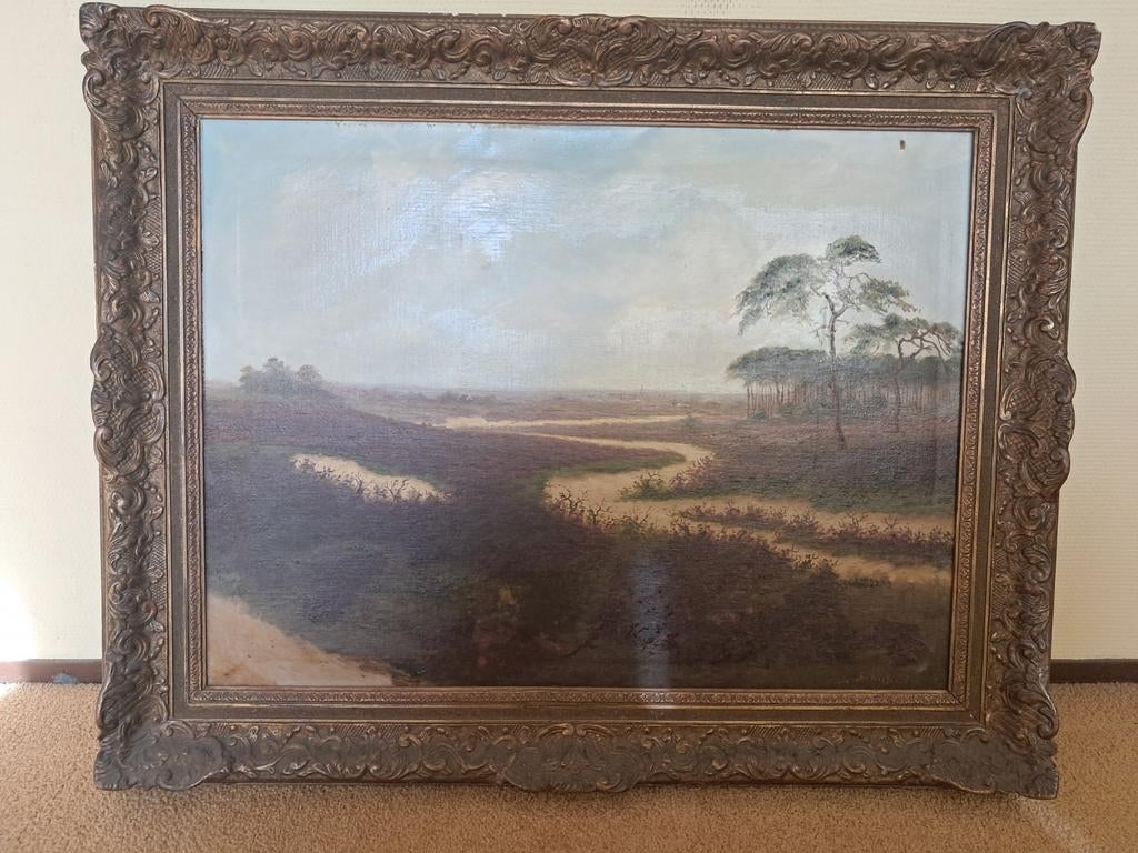 Schilderij heidelandschap Veluwe J van Wissen met lijst, Antiek en Kunst, Kunst | Schilderijen | Klassiek, Ophalen