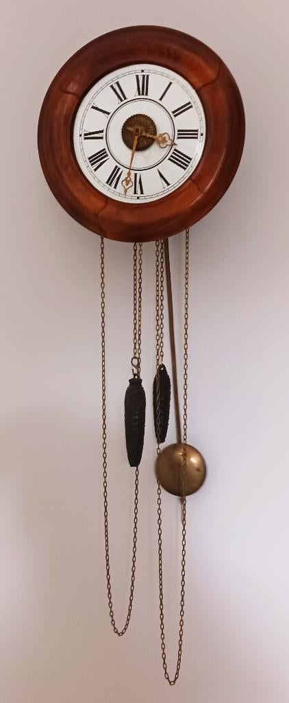 Antieke Duitse hangklok met wekker klok, Antiek en Kunst, Antiek | Klokken, Ophalen of Verzenden