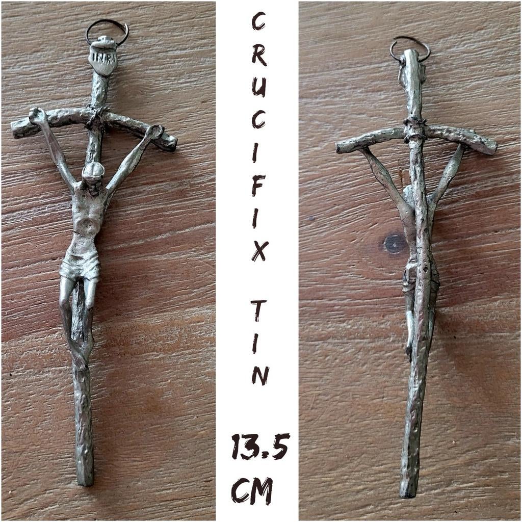 Oude crucifix tin, Verzamelen, Verzenden, Overige typen, Christendom | Katholiek