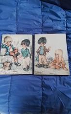 💐2 VINTAGE SCHILDERIJTJES  GEMERKT JAREN 60 BIG EYE ART, Ophalen of Verzenden, Zo goed als nieuw, Overige typen