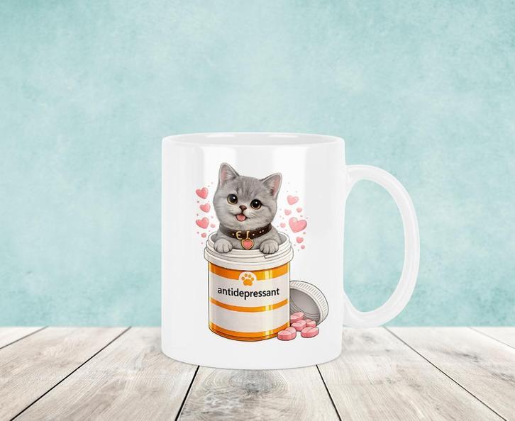 Antidepressiva - Brits Korthaar Mok, Huis en Inrichting, Keuken | Servies, Nieuw, Kop(pen) en/of Schotel(s), Overige stijlen, Keramiek