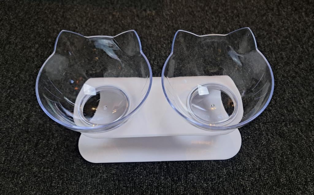 Kattenvoer en drinkbak - 500 ml - Verhoogd - Wit, Dieren en Toebehoren, Ophalen of Verzenden, Ergonomisch, Zo goed als nieuw