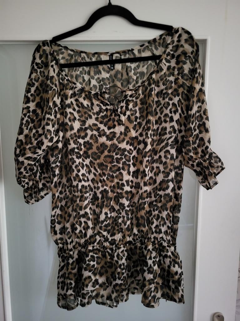 Doorschijnende pantertuniek Amisu maat XS, Kleding | Dames, Tops, Zwart, Ophalen of Verzenden, Zo goed als nieuw, Lange mouw