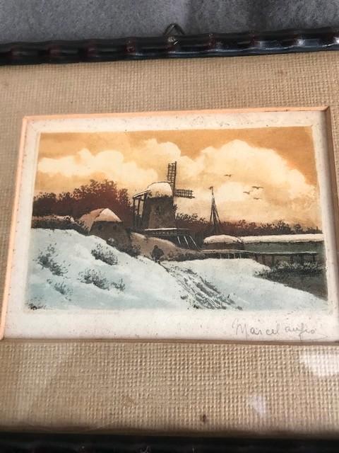 Ets (ingekleurd) 'Winterlandschap', Antiek en Kunst, Kunst | Etsen en Gravures, Ophalen of Verzenden