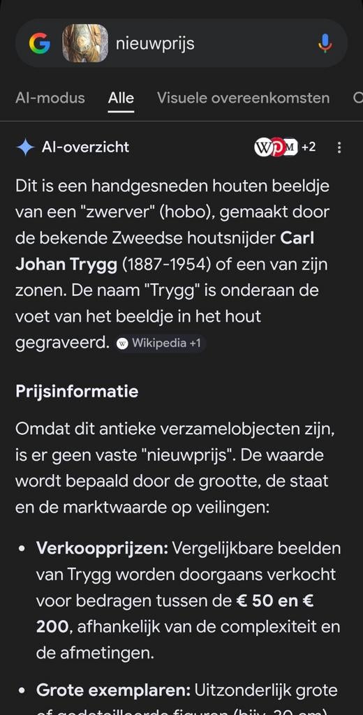 Houte beeltje , carl johan Trygg, Ophalen of Verzenden, Zo goed als nieuw