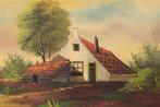 Schilderij van een huisje aan de weg 44050, Ophalen of Verzenden, Gebruikt, Schilderij, Minder dan 50 cm