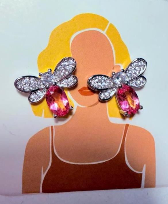 Zilveren Vlinder Oorbellen met Roze Topaas & Zirkonia, Hangers, Nieuw, Ophalen of Verzenden, Roze