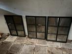 3 Oude stalraampjes met spiegelglas (1 glas stuk), Doe-het-zelf en Verbouw, Glas en Ramen, Ophalen, Gebruikt, Gevelraam of Ruit