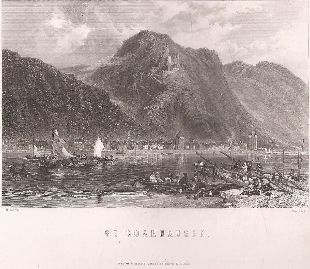 St. Goarshausen Staalgravure Bradshaw naar Foster ca. 1860, Antiek en Kunst, Origineel, 1800 - 1899, Ophalen of Verzenden, Gravure
