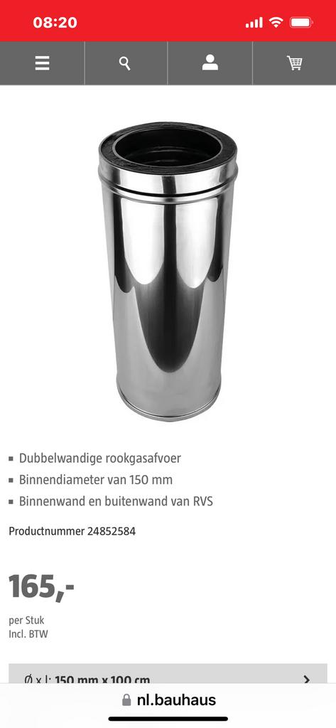 Nedco splinternieuw dubbelwandig kachelpijp 150 mm, Ophalen, Nieuw