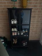 Metalen kastje met glazen deuren op wielen, Ophalen, Gebruikt, 100 tot 150 cm, 50 tot 100 cm