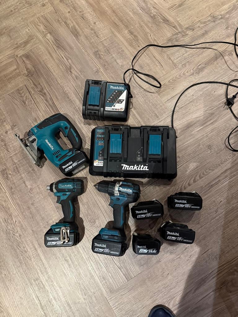 🔥🔥Makita LXT 18V Set  6x 5.0Ah + EXTRA Accu + DHP481 BL, Ophalen, Gebruikt, Boormachine