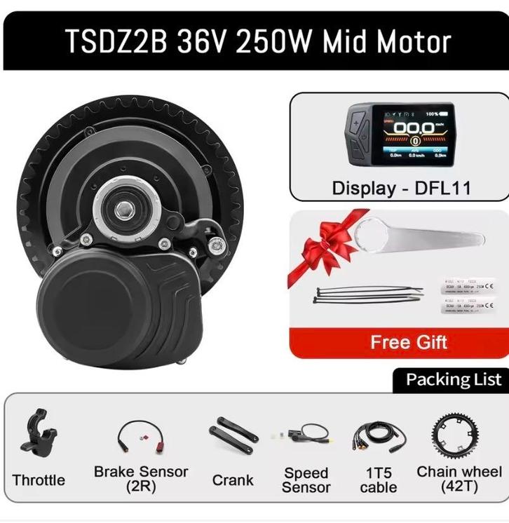 TSDZ2B 36V 250W E-bike Middenmotor Ombouwset NL, Fietsen en Brommers, Fietsaccessoires | Fietsaccu's, Nieuw, Verzenden