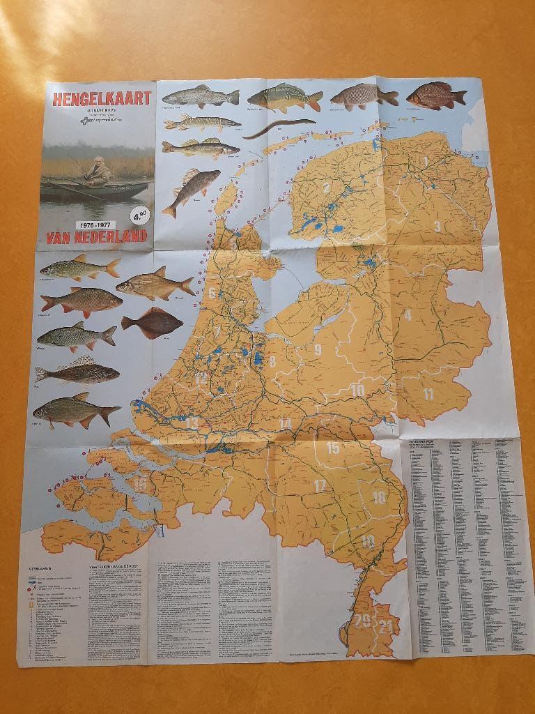 Oude grote plattegrond Hengelkaart van Nederland 1976-1977, Ophalen of Verzenden, 1800 tot 2000, Nederland, Landkaart