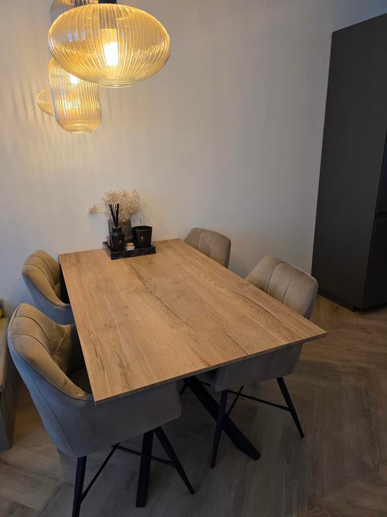 Eettafel met stoelen., 200 cm of meer, Zo goed als nieuw, Rechthoekig, 50 tot 100 cm