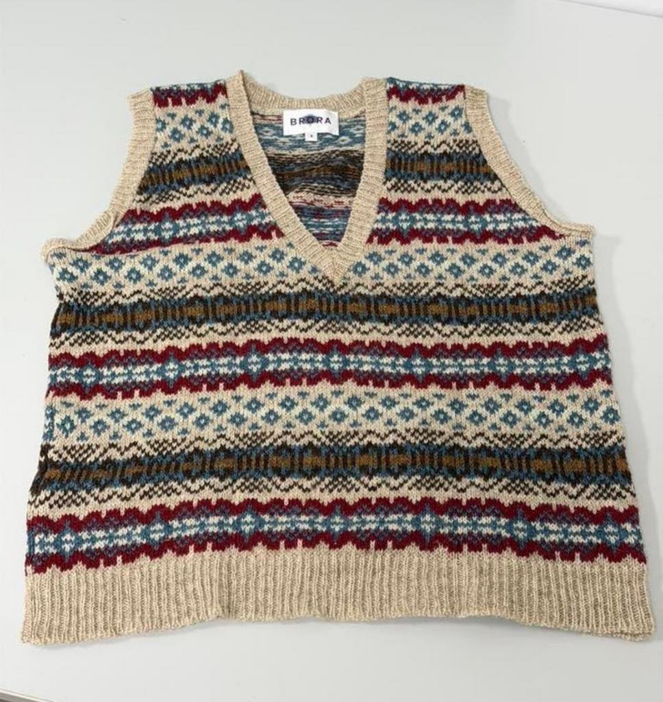 BRORA Fair Isle wollen spencer dames 36-S tanktop van wol, Beige, Ophalen of Verzenden, Zo goed als nieuw, H