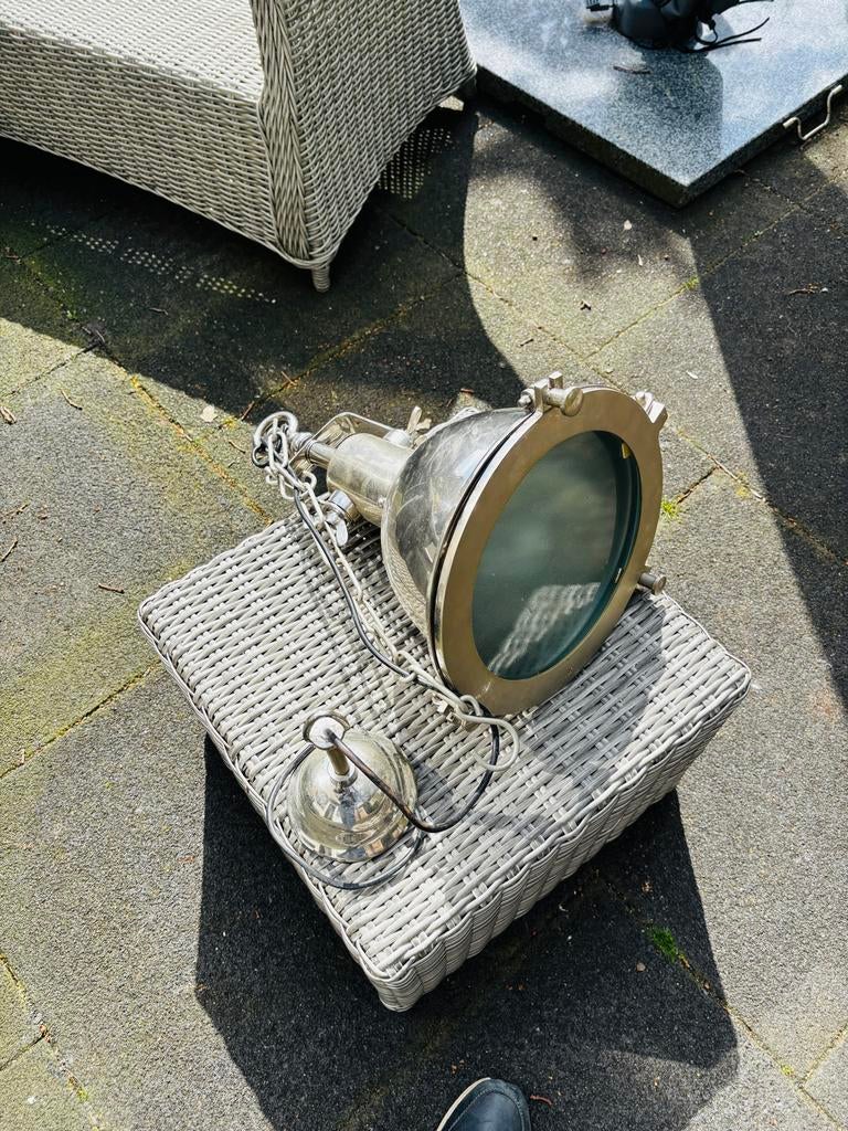 Zilverkleurige hanglamp - scheepsmodel, Huis en Inrichting, Lampen | Hanglampen, Ophalen, Gebruikt, Metaal, Minder dan 50 cm