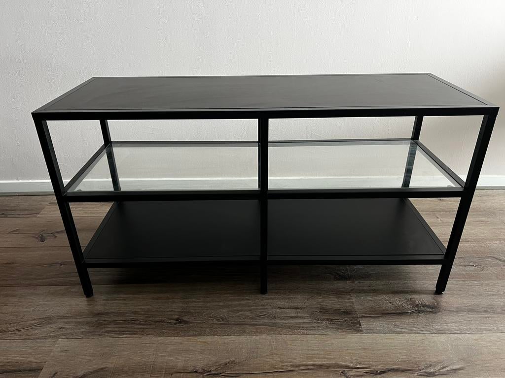 Bijzettafel met glasplaat, Huis en Inrichting, Tafels | Sidetables, Ophalen, Gebruikt, 50 tot 100 cm, 25 tot 50 cm