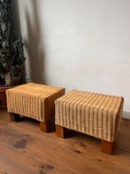 Vintage rotan voetenbankje / bijzettafel, Huis en Inrichting, Banken | Voetenbanken en Poefen, Rond, Minder dan 50 cm, Ophalen of Verzenden