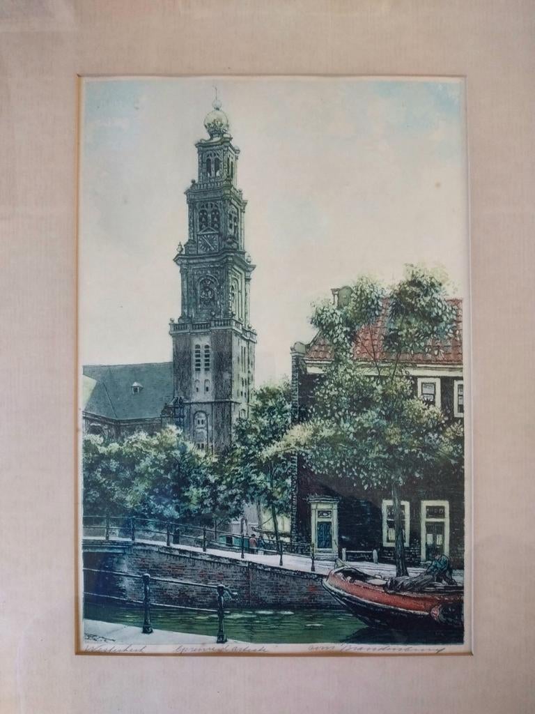 Ets, Cornelis Brandenburg, Westertoren Amsterdam., Ophalen of Verzenden