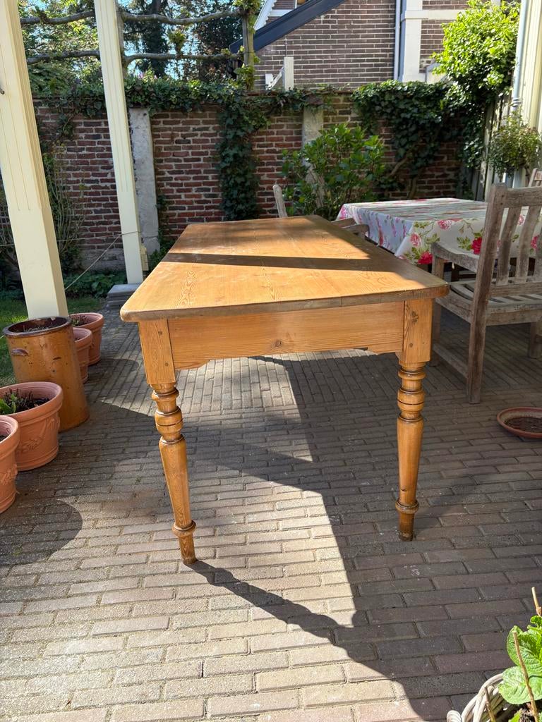 Antieke geloogde grenen tafel - 220x80x78 cm, Ophalen of Verzenden