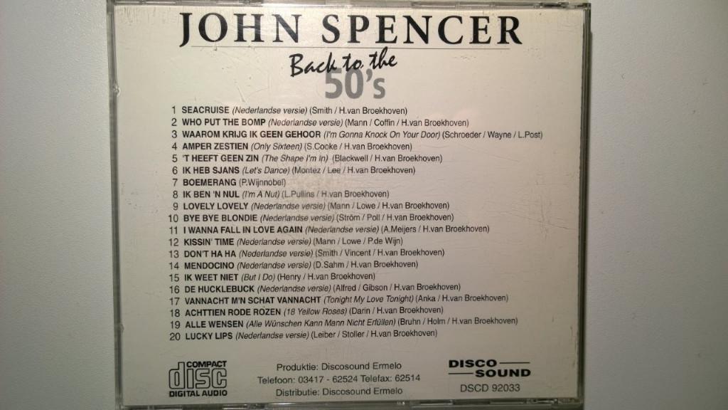 John Spencer - Back To The 50's, Cd's en Dvd's, Ophalen of Verzenden, Zo goed als nieuw, Pop