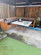 Douglas Houten Loungeset met Tafel - Zonder Kussens, Tuin en Terras, Tuinsets en Loungesets, Ophalen, 4 zitplaatsen, Gebruikt