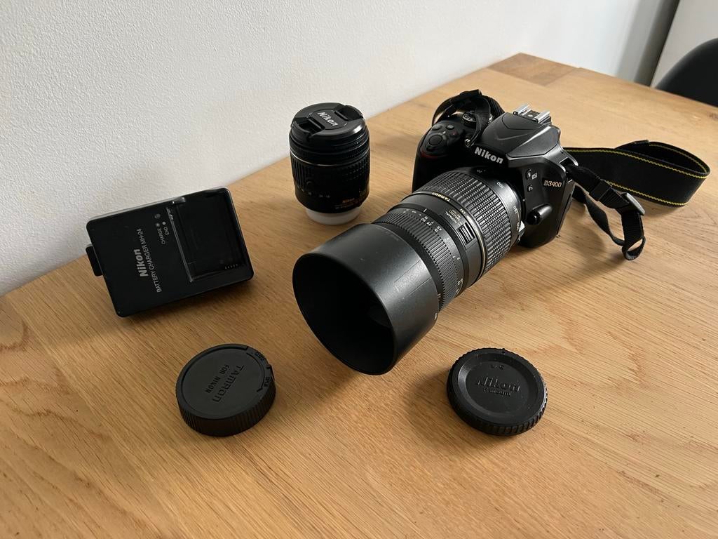 Nikon D3400 DSLR met kitlens en Tamron 70-300 zoomlens, Ophalen, Spiegelreflex, Zo goed als nieuw, Nikon