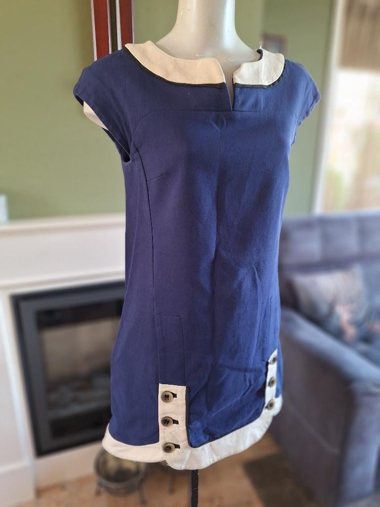 Hoss Intropia blauw crème mini jurk spijkerstof achtig 40, Kleding | Dames, Maat 38/40 (M), Zo goed als nieuw, Hoss Intropia, Boven de knie