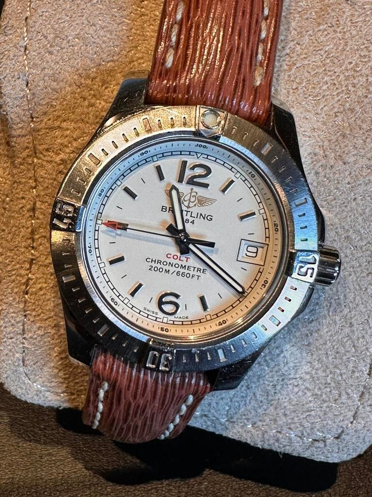 Breitling Colt Lady, Sieraden, Tassen en Uiterlijk, Horloges | Dames, Leer, Staal, Polshorloge, Zo goed als nieuw