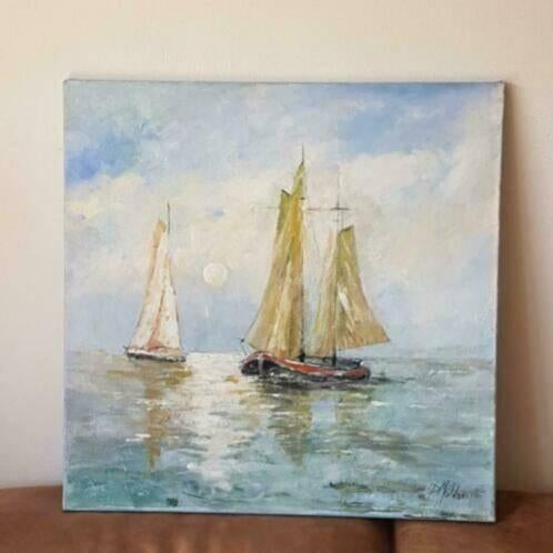 Prachtig olieverf platbodem op zee D. Dijkman Mulder, Ophalen