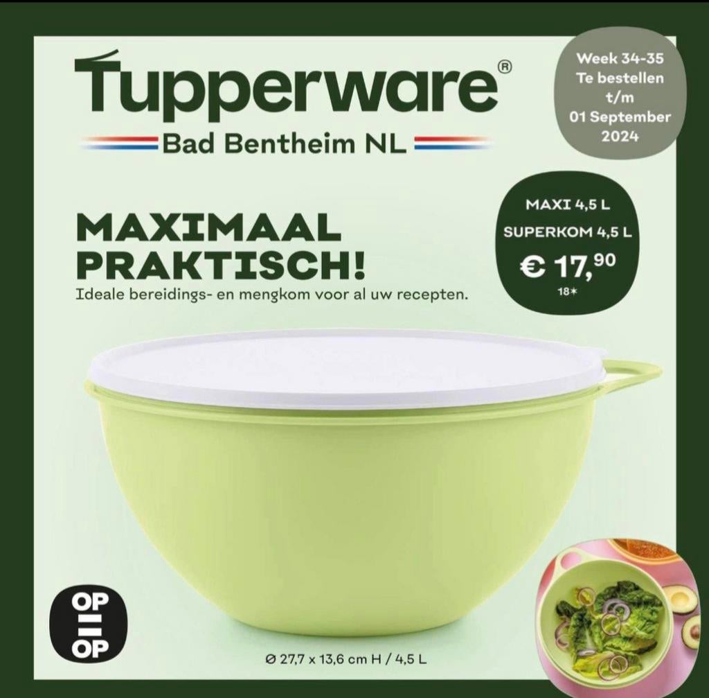 Tupperware Superkom, 4,5L, nieuw, Ophalen of Verzenden, Nieuw, Groen, Overige typen