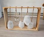 Houten kistje met glazen potjes aan jute touw, Ophalen, Nieuw