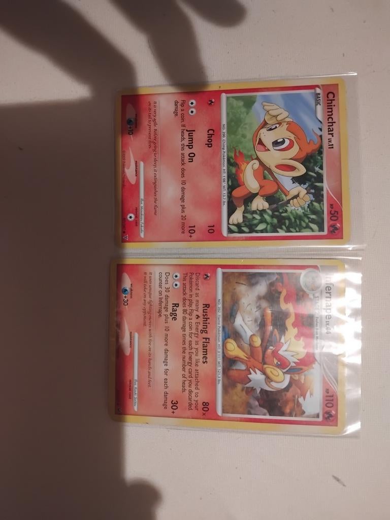 Pokémon kaarten: Chimchar en Infernape, Ophalen of Verzenden, Zo goed als nieuw, Meerdere kaarten