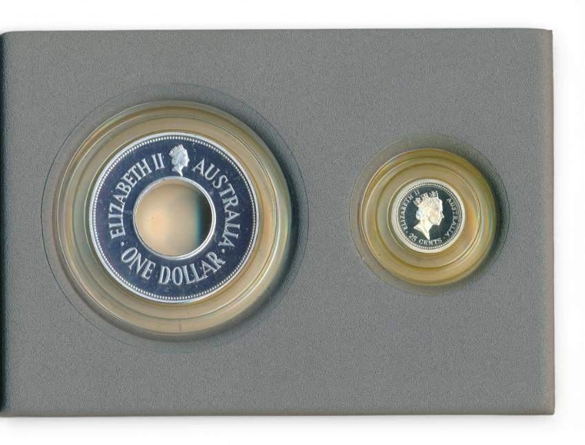 Australië 1990 Zilveren Holey Dollar and the Dump, Postzegels en Munten, Munten | Oceanië, Ophalen of Verzenden, Setje, Zilver