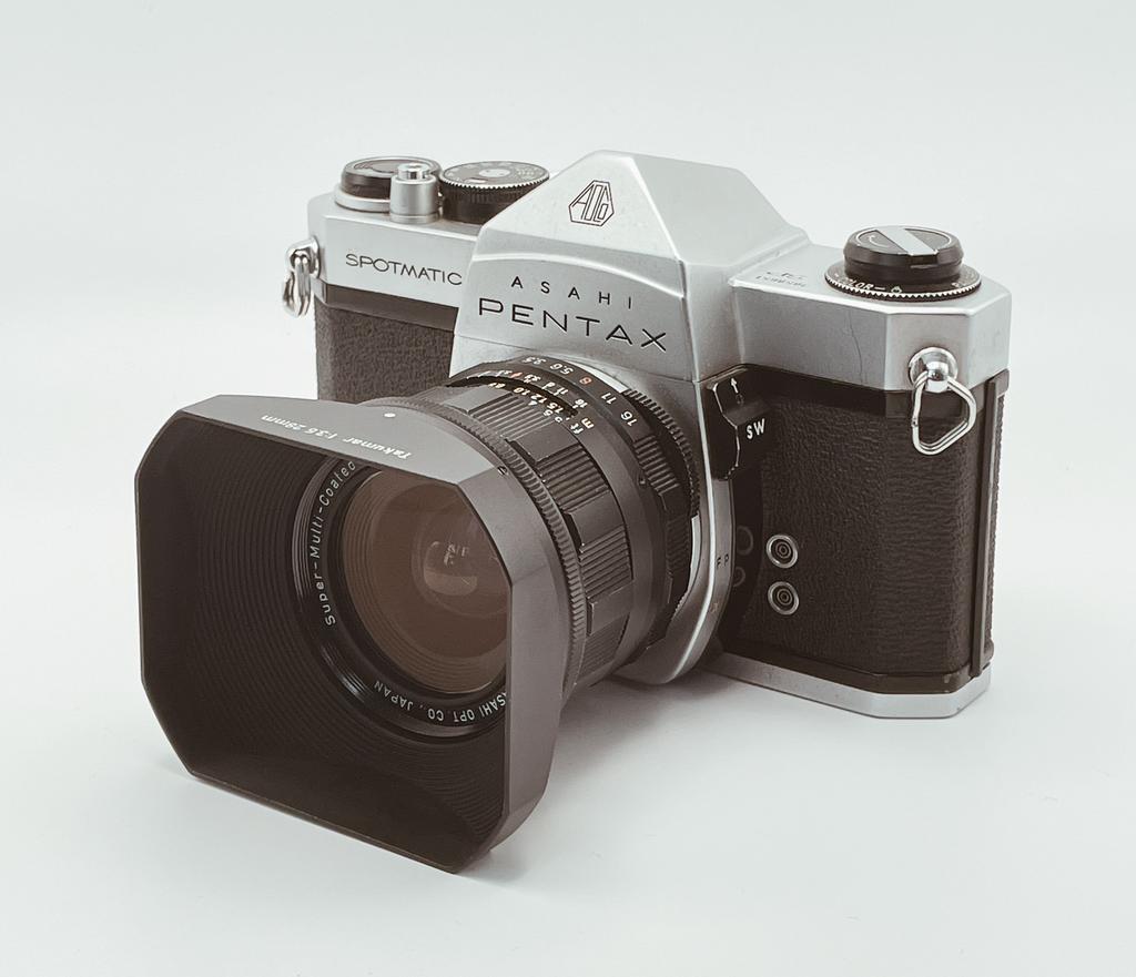 Pentax Spotmatic SP + SMC Takumar 28mm f/3.5 – mooie staat, Audio, Tv en Foto, Fotocamera's Analoog, Gebruikt, Spiegelreflex, Pentax