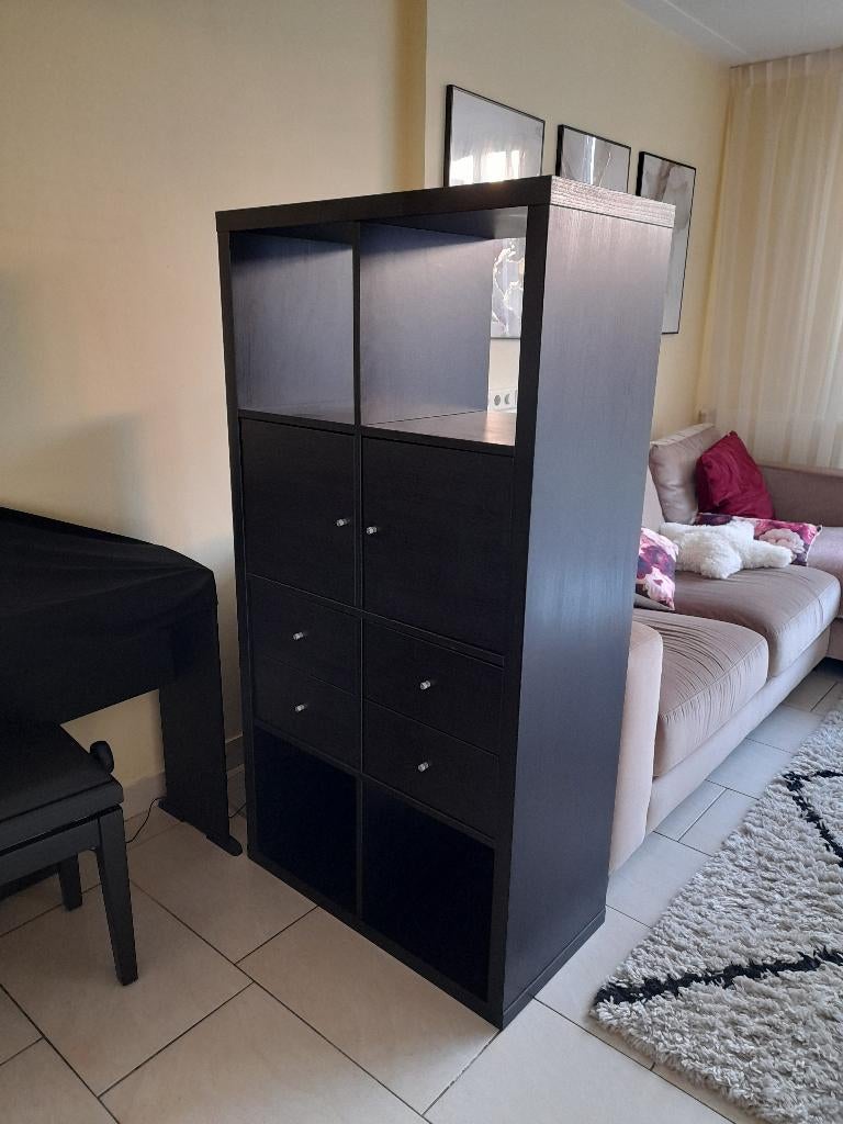 Kallax kast zwartbruin 146 cm hoog, Ophalen, Overige materialen, Gebruikt, 100 tot 150 cm