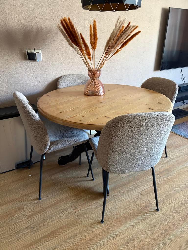 Houten ronde eettafel, Huis en Inrichting, Tafels | Eettafels, Ophalen, Gebruikt, 100 tot 150 cm, Rond