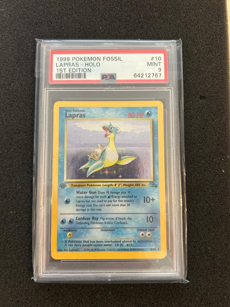10/62 fossil lapras 1st psa 9, Ophalen of Verzenden, Zo goed als nieuw, Foil