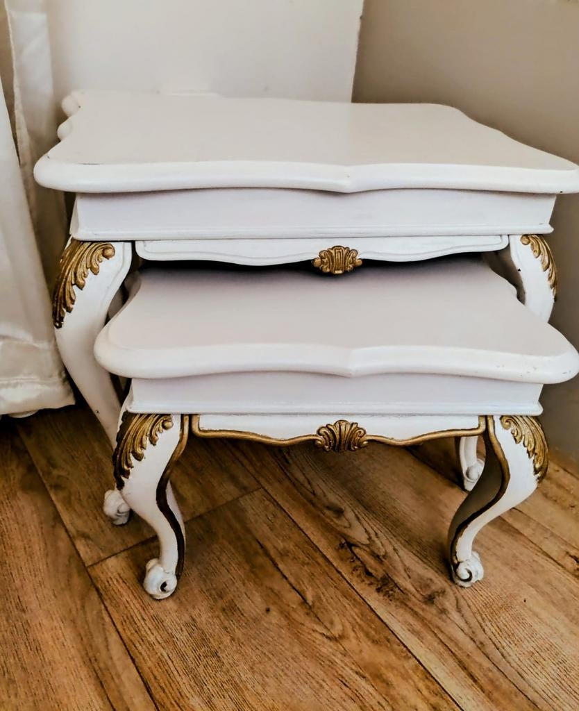 Setje brocante bijzettafeltjes Queen Anne stijl, Huis en Inrichting, Tafels | Bijzettafels, Ophalen, Minder dan 45 cm, Minder dan 55 cm