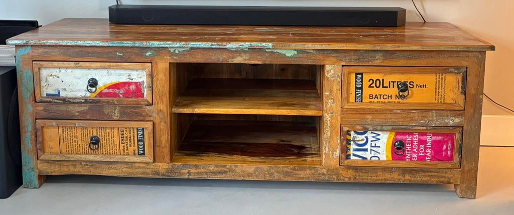 Prachtig massief houten tv meubel bali retro vintage style!, Ophalen, Zo goed als nieuw, 25 tot 50 cm, Minder dan 100 cm