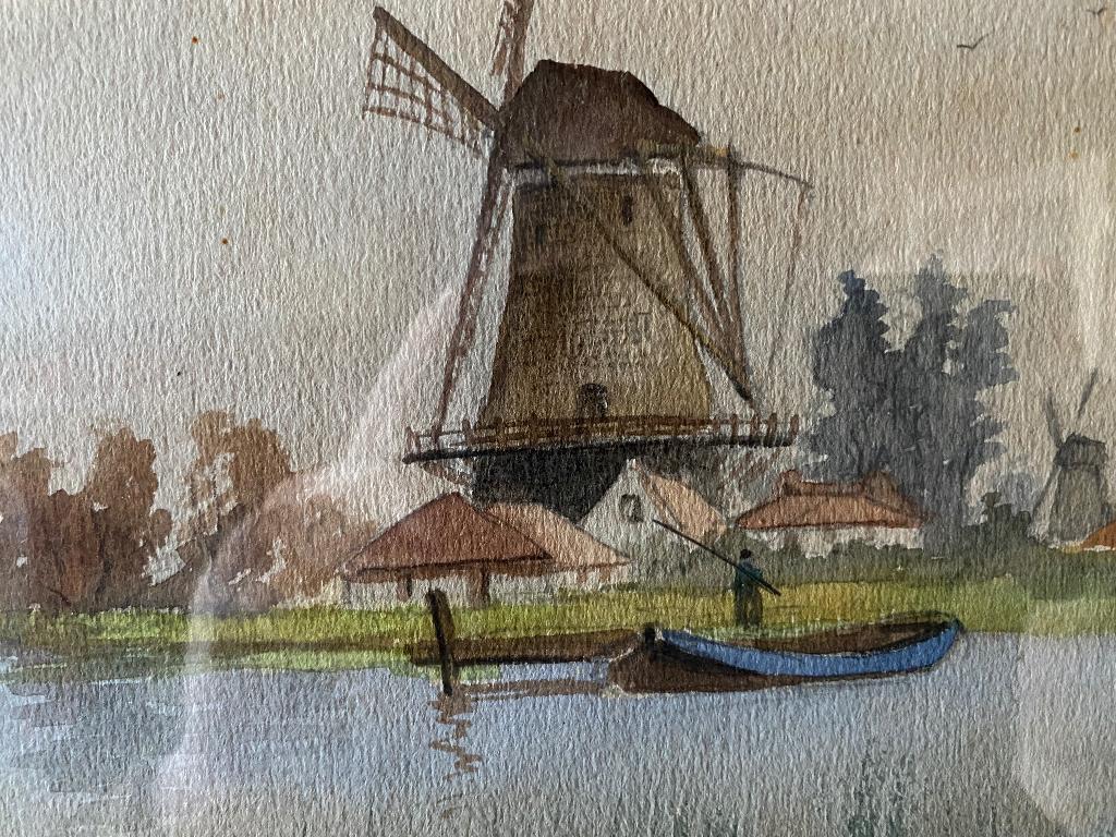 Prachtig aquarel Hollands landschap, Antiek en Kunst, Kunst | Schilderijen | Klassiek, Ophalen of Verzenden