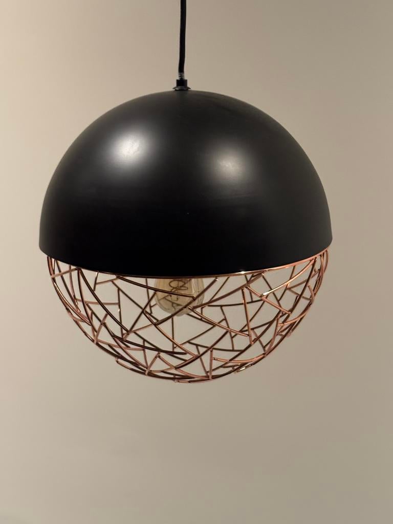 Stijlvolle Zwarte Koper Bollamp in goede staat, Ophalen, Nieuw, Metaal, Minder dan 50 cm