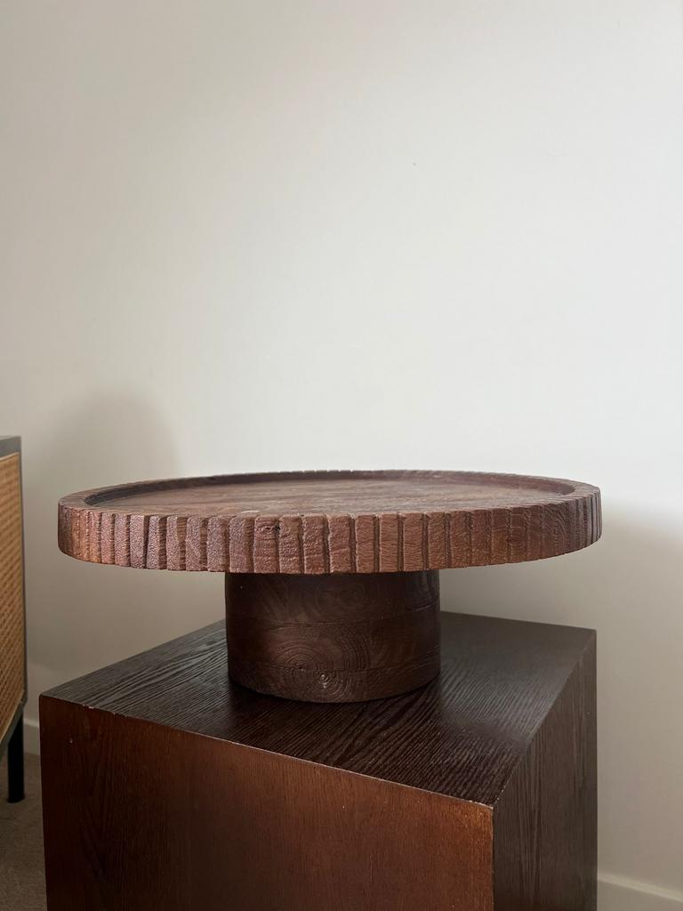 Decoratief Plateau van Hout, Huis en Inrichting, Tafels | Salontafels, Minder dan 50 cm, Gebruikt, Rond, Ophalen of Verzenden