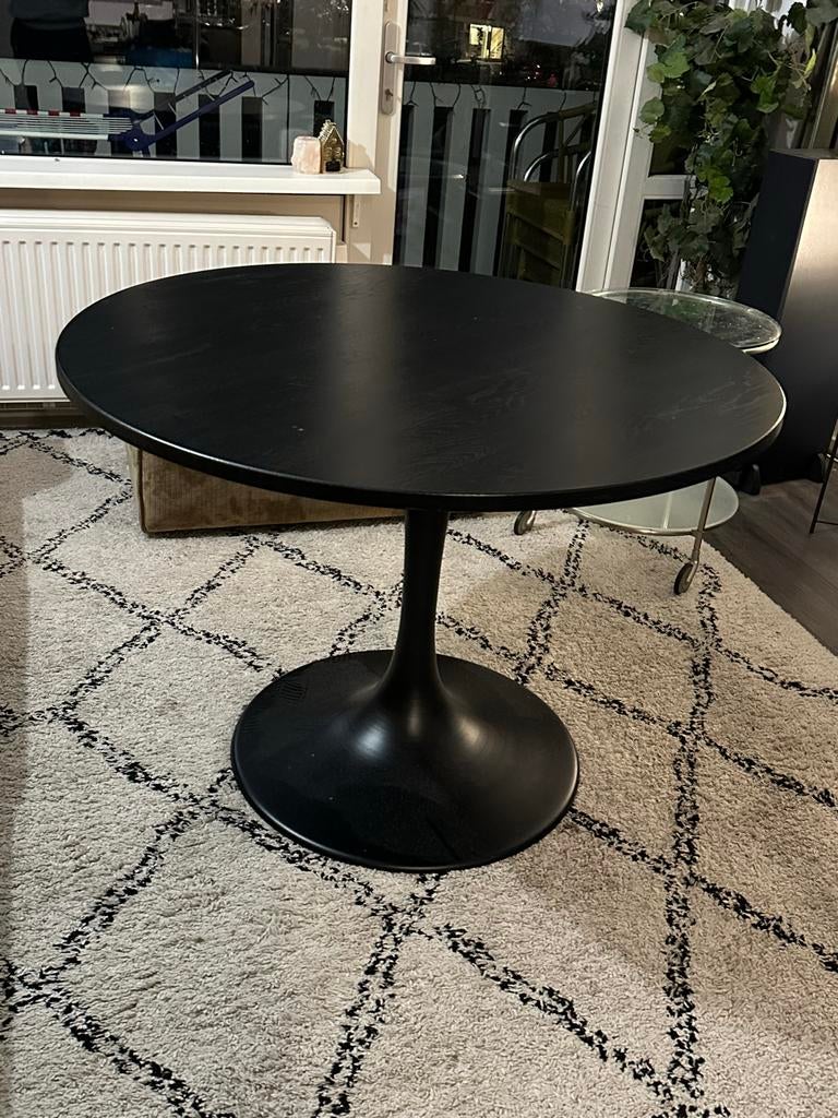 Loods5 Eettafel Rond Zwart - Houten Blad, Metalen Voet, Huis en Inrichting, Tafels | Eettafels, Gebruikt, 100 tot 150 cm, Rond