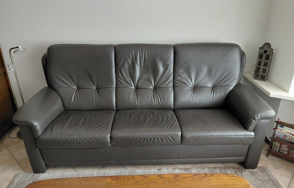 Hukla driezitsbank,bruinleer          gratis ophalen, Ophalen, Gebruikt, Driepersoons, 200 tot 250 cm